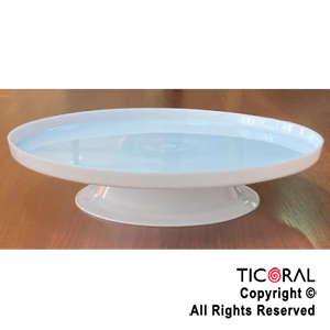 BANDEJA REDONDA CON PIE BLANCO PLASTICO 26.5 CM X 1